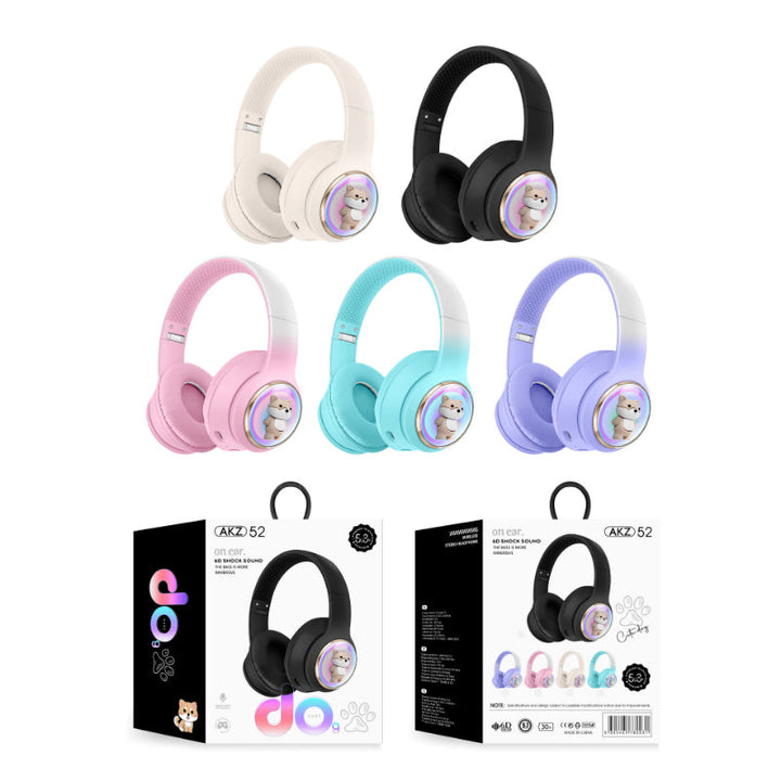 AKZ-52 Cute Cartoon Bluetooth 5.3 Wireless Headphones with HiFi Sound, TF Card Slot and Foldable Design