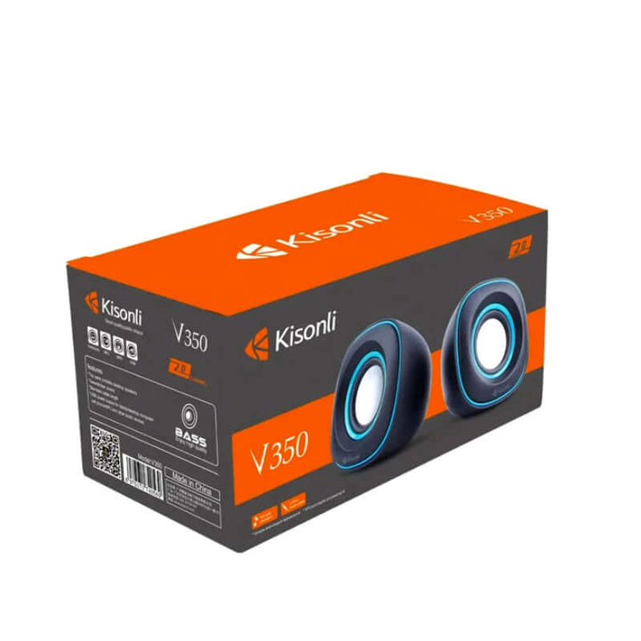 Kisonli V350 Compact USB 2.0 Speakers – Deep Bass Sound with AUX for Laptop & Desktop