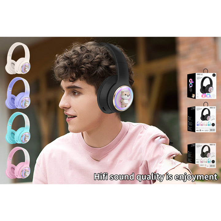 AKZ-52 Cute Cartoon Bluetooth 5.3 Wireless Headphones with HiFi Sound, TF Card Slot and Foldable Design