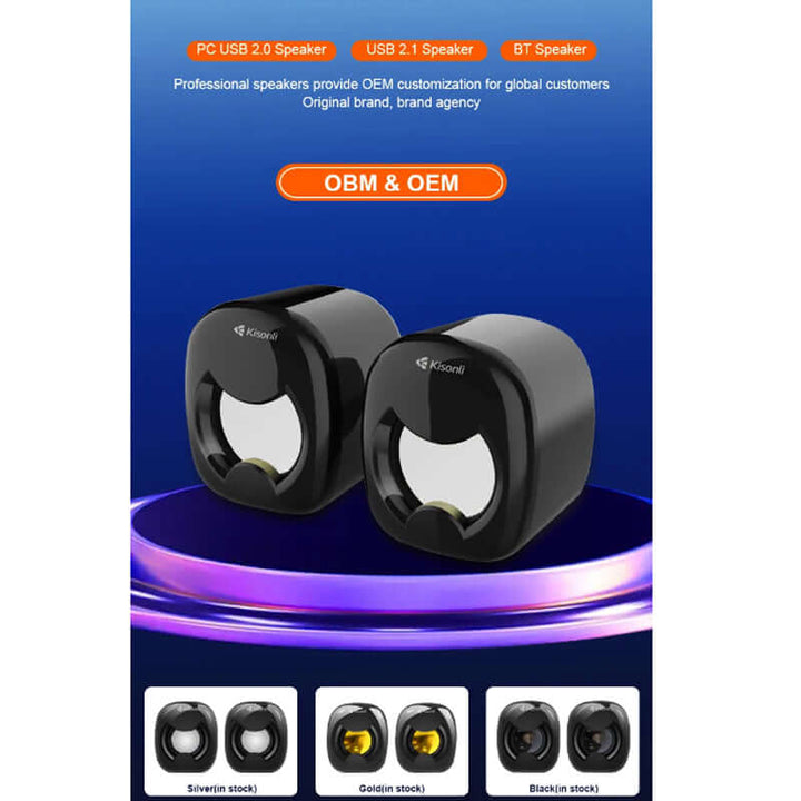Kisonli A-202 Compact Stereo USB 2.0 PC Speakers with Deep Bass and AUX Input