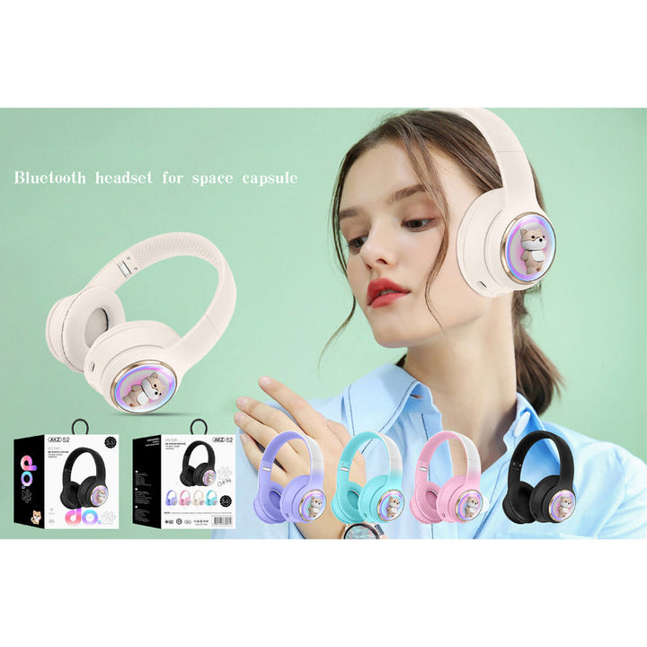 AKZ-52 Cute Cartoon Bluetooth 5.3 Wireless Headphones with HiFi Sound, TF Card Slot and Foldable Design