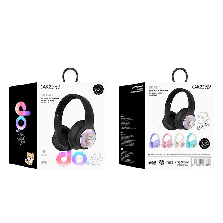 AKZ-52 Cute Cartoon Bluetooth 5.3 Wireless Headphones with HiFi Sound, TF Card Slot and Foldable Design