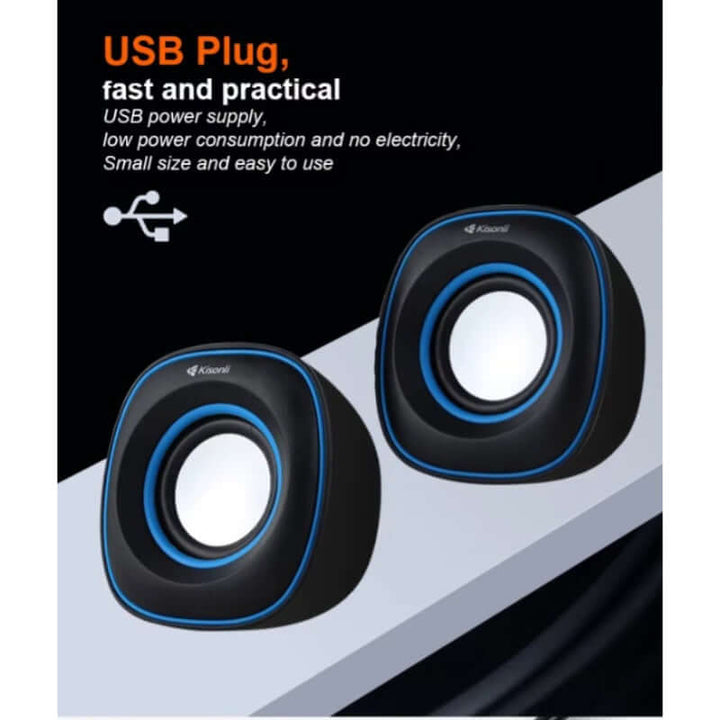 Kisonli V350 Compact USB 2.0 Speakers – Deep Bass Sound with AUX for Laptop & Desktop