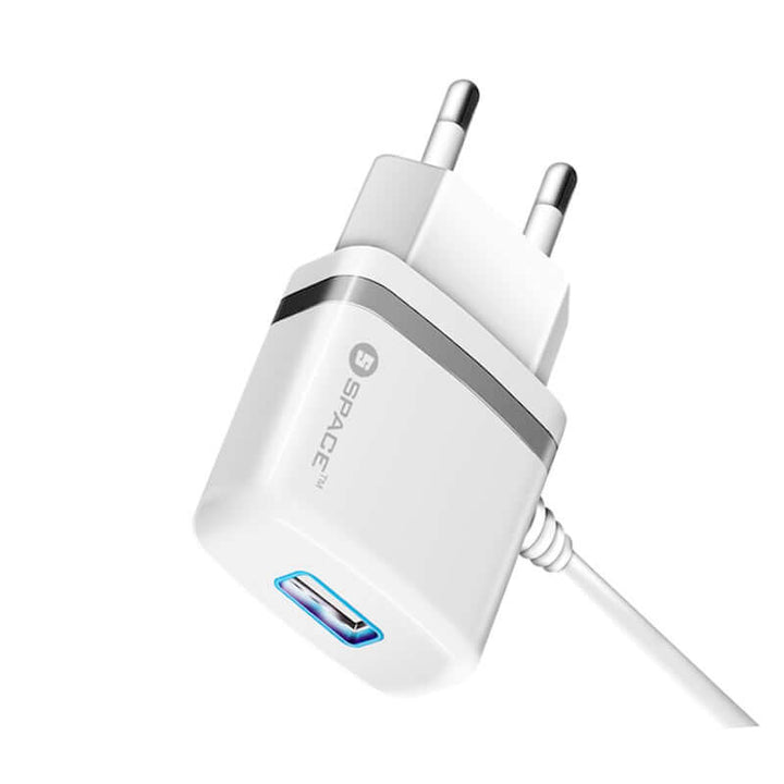 SPACE WC-105 Fast 2.4A Wall Charger with Built-in 1.5m Micro USB Cable & Extra USB Port