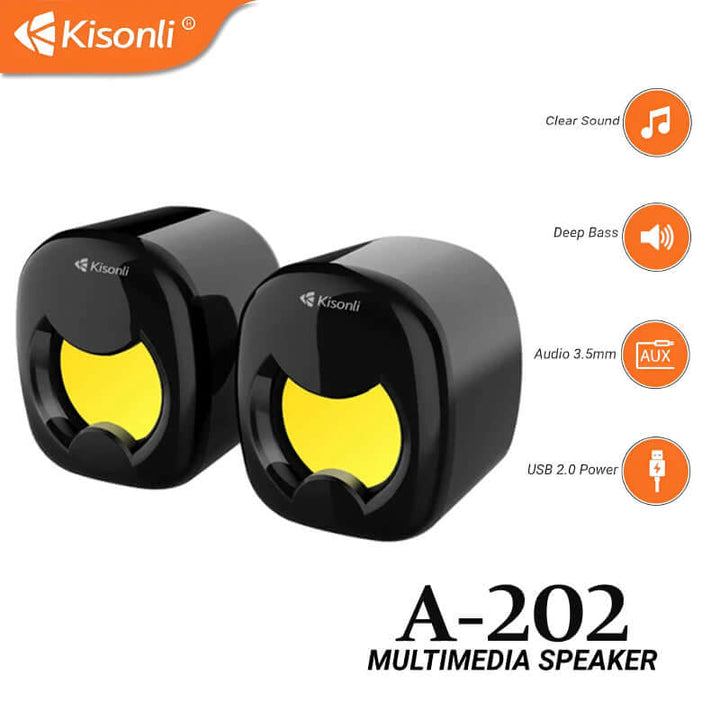 Kisonli A-202 Compact Stereo USB 2.0 PC Speakers with Deep Bass and AUX Input