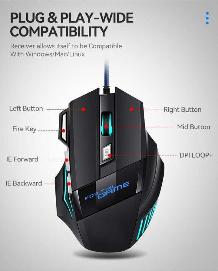 G8 RGB Hyperspeed Gaming Mouse with 3200 DPI Optical Sensor, Customizable RGB Lighting, 7 Programmable Buttons, and Ergonomic Design