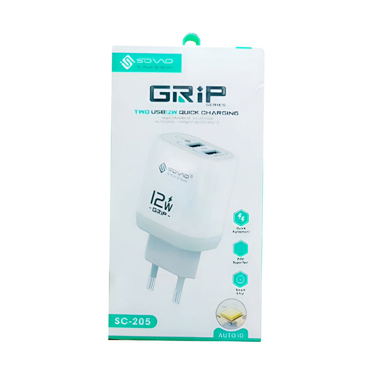 SOVO SG-205 Grip Series Dual Port 12W Quick Charger with Smart Chip & Fireproof Safety Enclosure