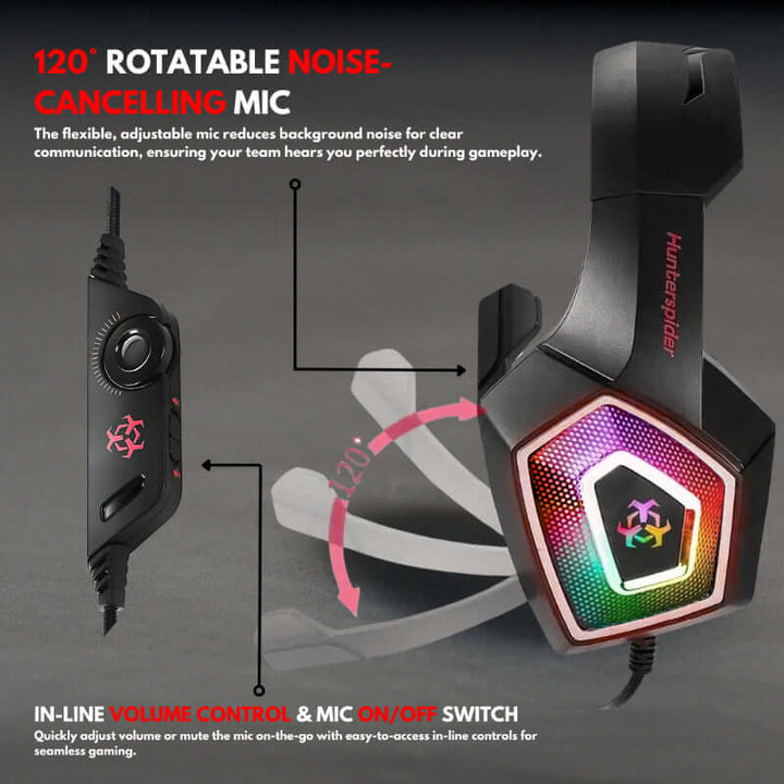 RGB Gaming Headset, Surround Sound, Noise-Cancelling Mic, Deep Bass & RGB Lights