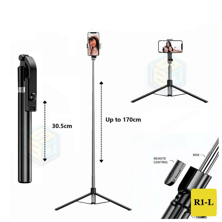 R1-L Bluetooth Selfie Stick Tripod – Extendable Up to 170 cm with Wireless Remote Control