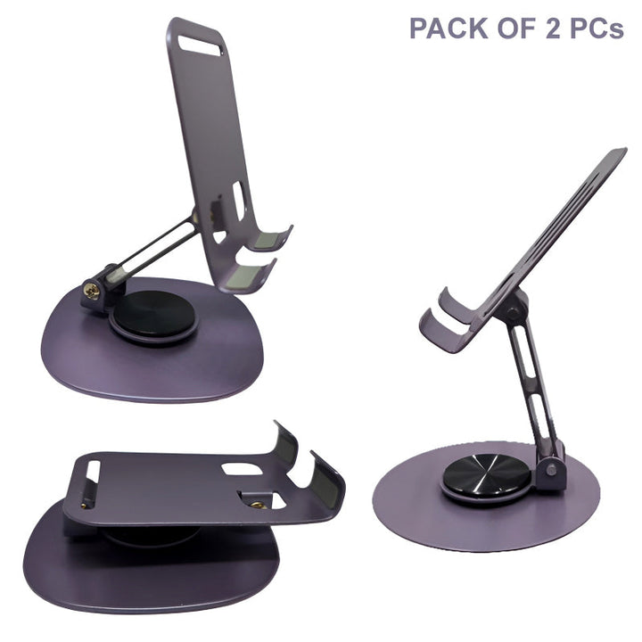 Pack of 2 – K72 Metal Collapsible Telescopic Bracket 360° Rotating Foldable Adjustable Mobile & Tablet Stand