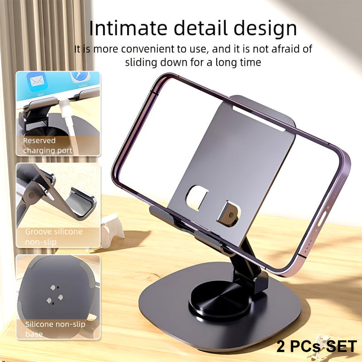 Pack of 2 – K72 Metal Collapsible Telescopic Bracket 360° Rotating Foldable Adjustable Mobile & Tablet Stand