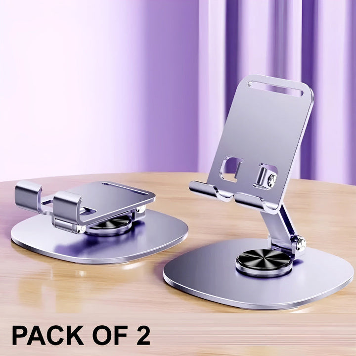 Pack of 2 – K72 Metal Collapsible Telescopic Bracket 360° Rotating Foldable Adjustable Mobile & Tablet Stand