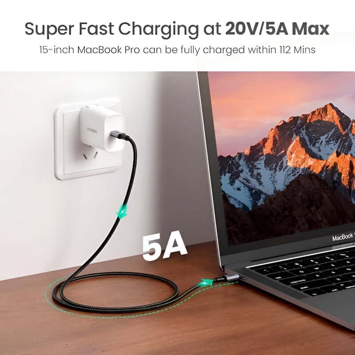 UGREEN US316/25069 USB-C to USB-C 100W 2M Nylon Braided 480Mbps Data Transfer PD Fast Charging Cable