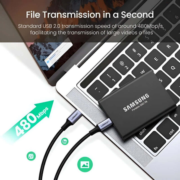 UGREEN US316/25069 USB-C to USB-C 100W 2M Nylon Braided 480Mbps Data Transfer PD Fast Charging Cable
