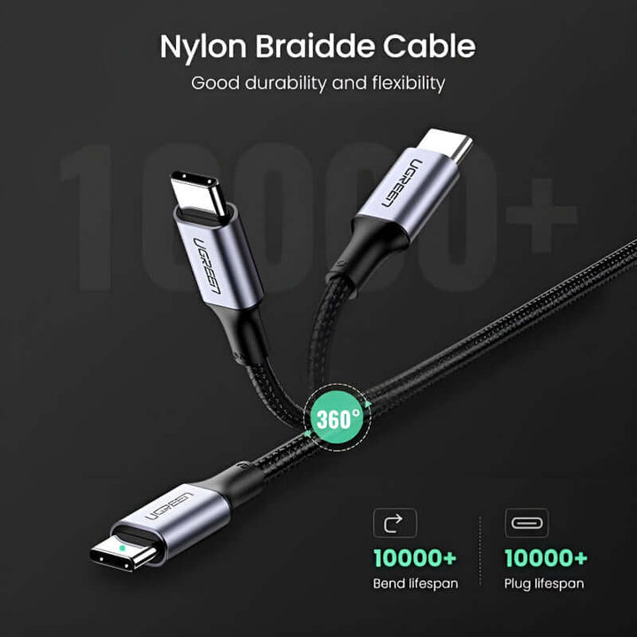 UGREEN US316/25069 USB-C to USB-C 100W 2M Nylon Braided 480Mbps Data Transfer PD Fast Charging Cable