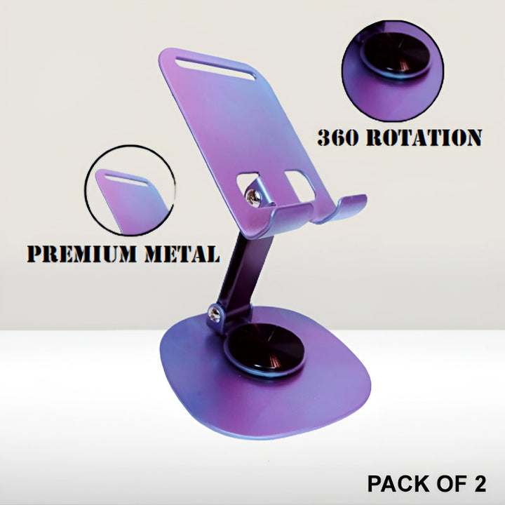 Pack of 2 – K72 Metal Collapsible Telescopic Bracket 360° Rotating Foldable Adjustable Mobile & Tablet Stand