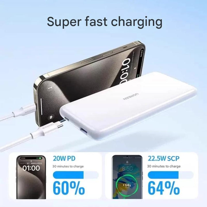 UGREEN PB-200 Ultra-Thin 10,000mAh Power Bank with PD 20W Fast Charging, LED Display, and Trickle Charge